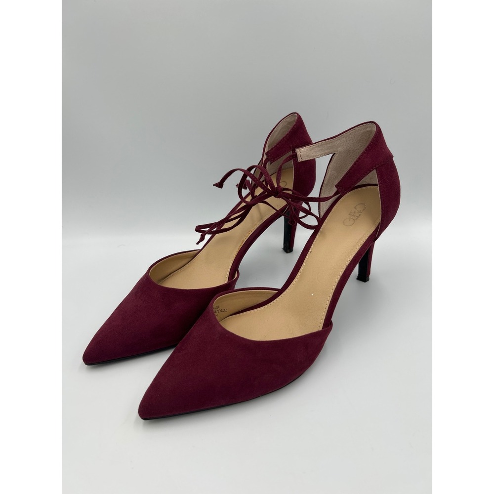 Cato Burgundy Faux Suede Pointed Toe D'Orsay Lace Up Heels Stiletto Pumps Size 9